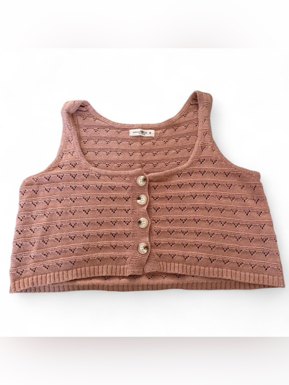 NATURAL LIFE Dusty Rose Knit Button-Front Cropped Tank